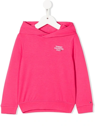 Tommy Hilfiger Kids' Nyc Logo-embroidered Hoodie In Fucsia