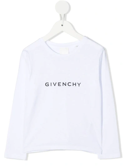 Givenchy Kids White Long Sleeve T-shirt With Signature And Logo