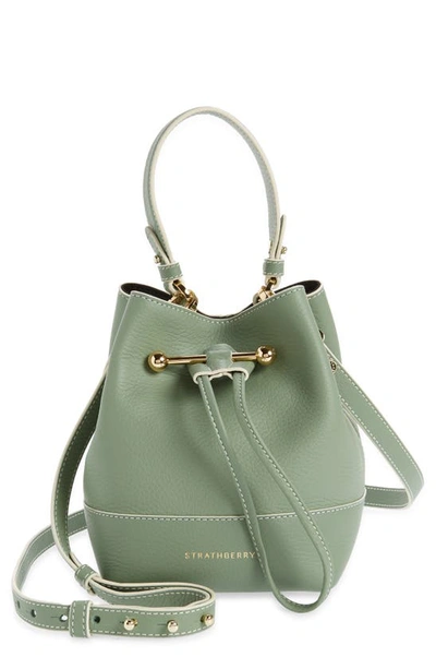 Strathberry Lana Osette Leather Crossbody Bucket Bag In Sage