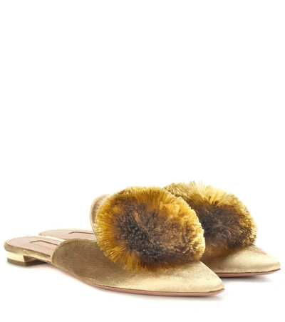 Aquazzura Exclusive To Mytheresa.com - Powder Puff Velvet Slippers In Gold