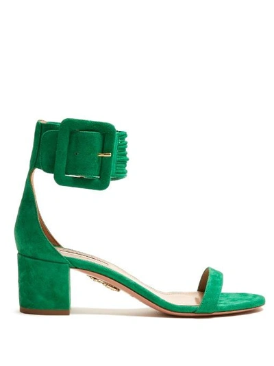 Aquazzura Casablanca 55 Block-heel Suede Sandals In Green