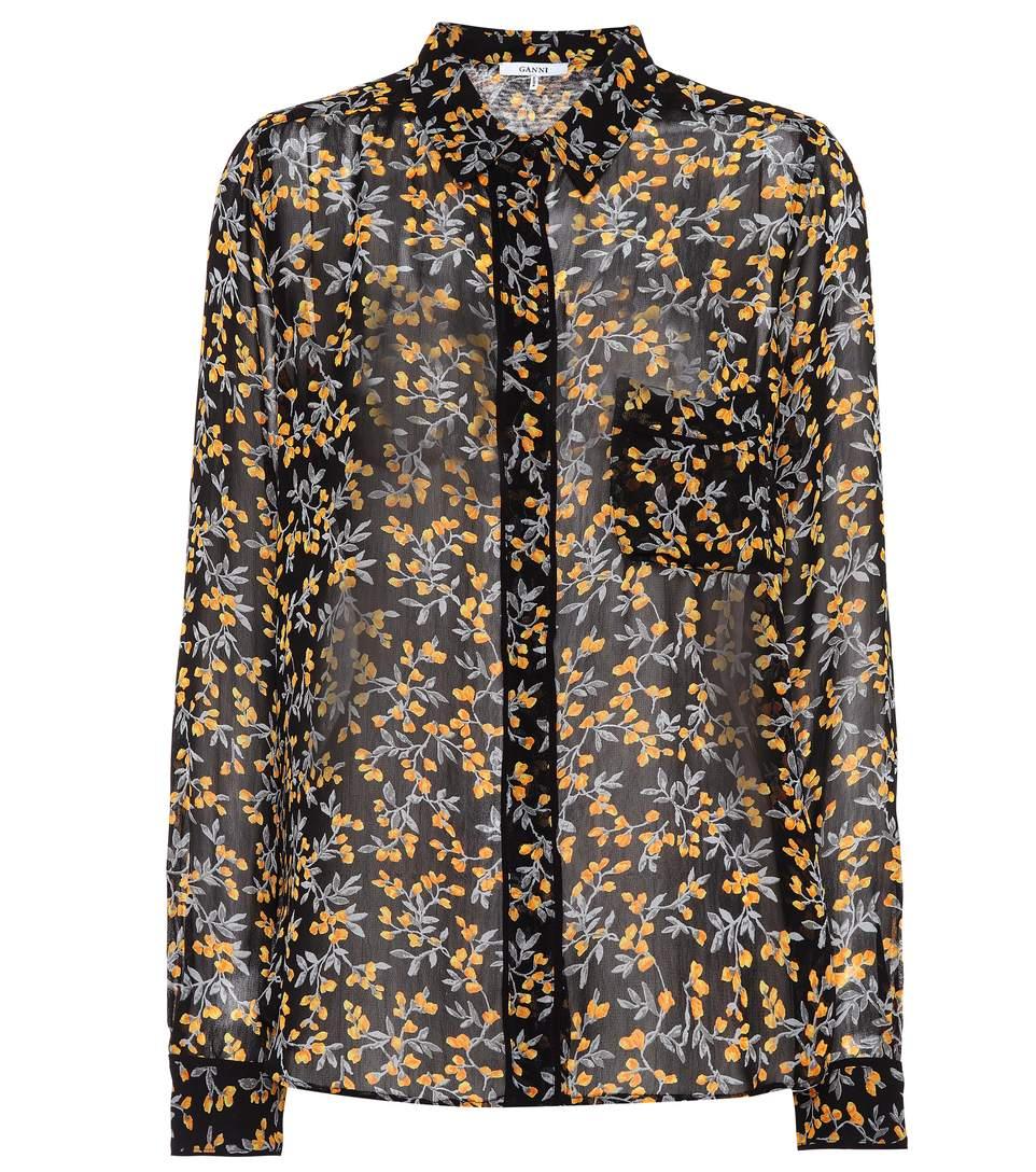 ganni printed mesh shirt