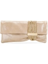 Jimmy Choo Chandra Sand Shimmer Suede Clutch Bag In Metallic