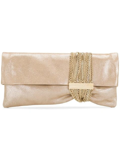 Jimmy Choo Chandra Sand Shimmer Suede Clutch Bag In Metallic