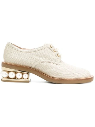 Nicholas Kirkwood Pearl-trimmed Woven Derby Shoes In White