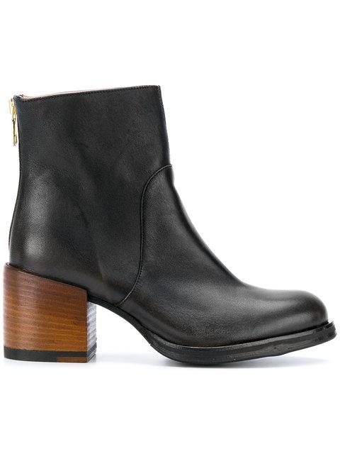 gold block heel boots