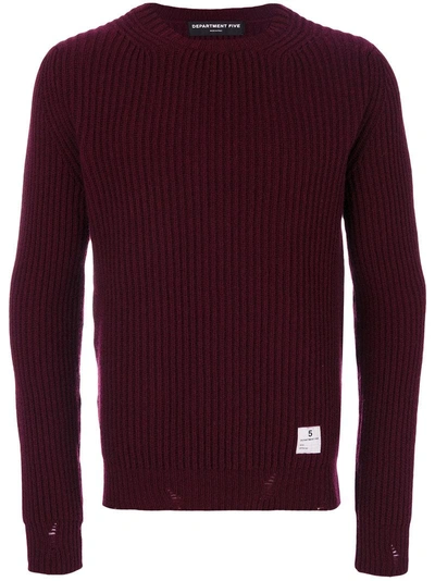 Department 5 Destroyed Crew Neck Ribbed Jumper - Red