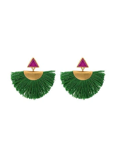 Katerina Makriyianni Mini Fan Earrings With Purple Triangle Studs - Green