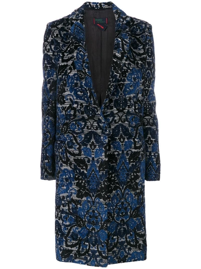 Femme By Michele Rossi Embroidered Single Breasted Coat - Blue