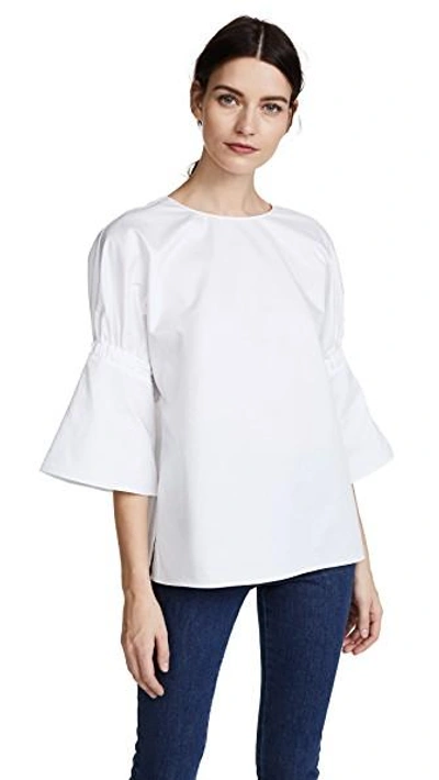 Tibi Shirred Sleeve Top In White
