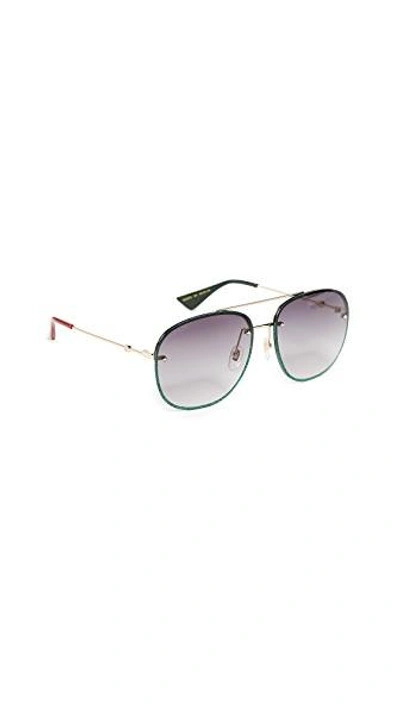 Gucci Urban Web Block Glitter Aviator Sunglasses In Green/grey