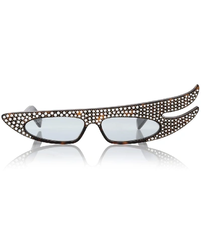 Gucci Embellished Asymmetrical Cat Eye Sunglasses, 55mm In Brown