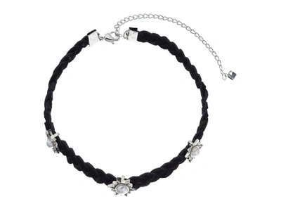 Rebecca Minkoff Crystal Braided Leather Charm Choker Necklace In Nocolor
