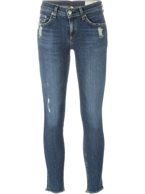 Rag & Bone Distressed Cropped Jeans In Blue | ModeSens