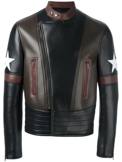 Givenchy Lamb Leather Moto Star Print Jacket In Black