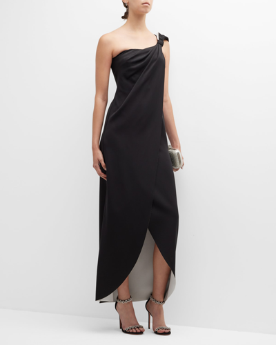 Giorgio Armani One-shoulder Silk Draped Gown In Solid Black