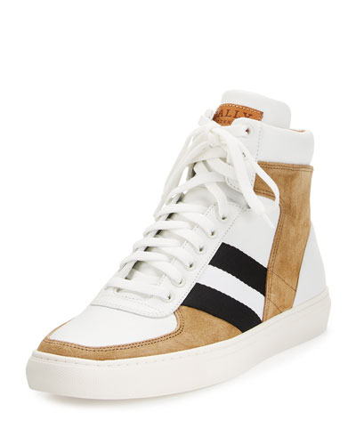 Bally Hewie Leather & Suede High-top Sneaker, White | ModeSens