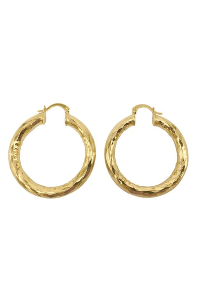 Adornia Hammered Tube Hoop Earrings In Yellow