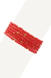 Olivia Welles Heat Of The Summer Beaded Bracelet In Gold / Coral