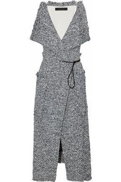 Roland Mouret Woman Belted Frayed Tweed Vest Navy