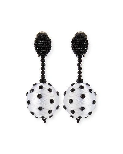 Oscar De La Renta Beaded Polka Dot Ball Drop Clip-on Earrings In White/black