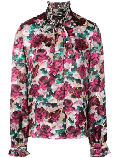 Saloni Emile Floral-print Button-front Silk Top In Blossom Cloudy Rose