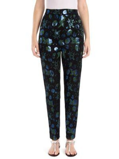 Dolce & Gabbana Floral-brocade High-waist Cigarette Trousers In Blue Floral