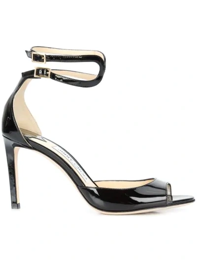 Jimmy Choo Lane Patent Leather Ankle-wrap Sandal In Black