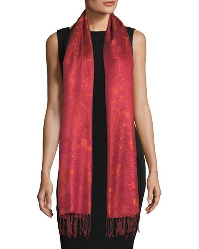 Sabira Lillia Paisley Silk Shawl In Red/pink