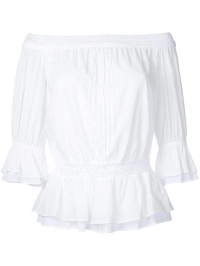 Guild Prime Off The Shoulder Lace Frill Top In White