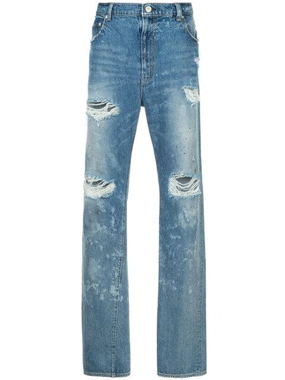 Red Card Ripped Straight Jeans - Blue