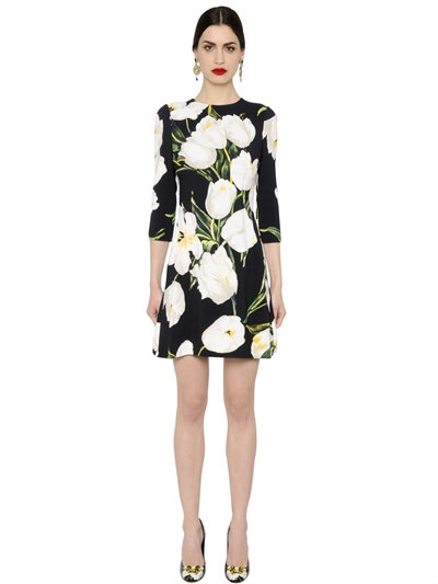 Dolce & Gabbana Tulip Printed Stretch Viscose Cady Dress, Black/white ...