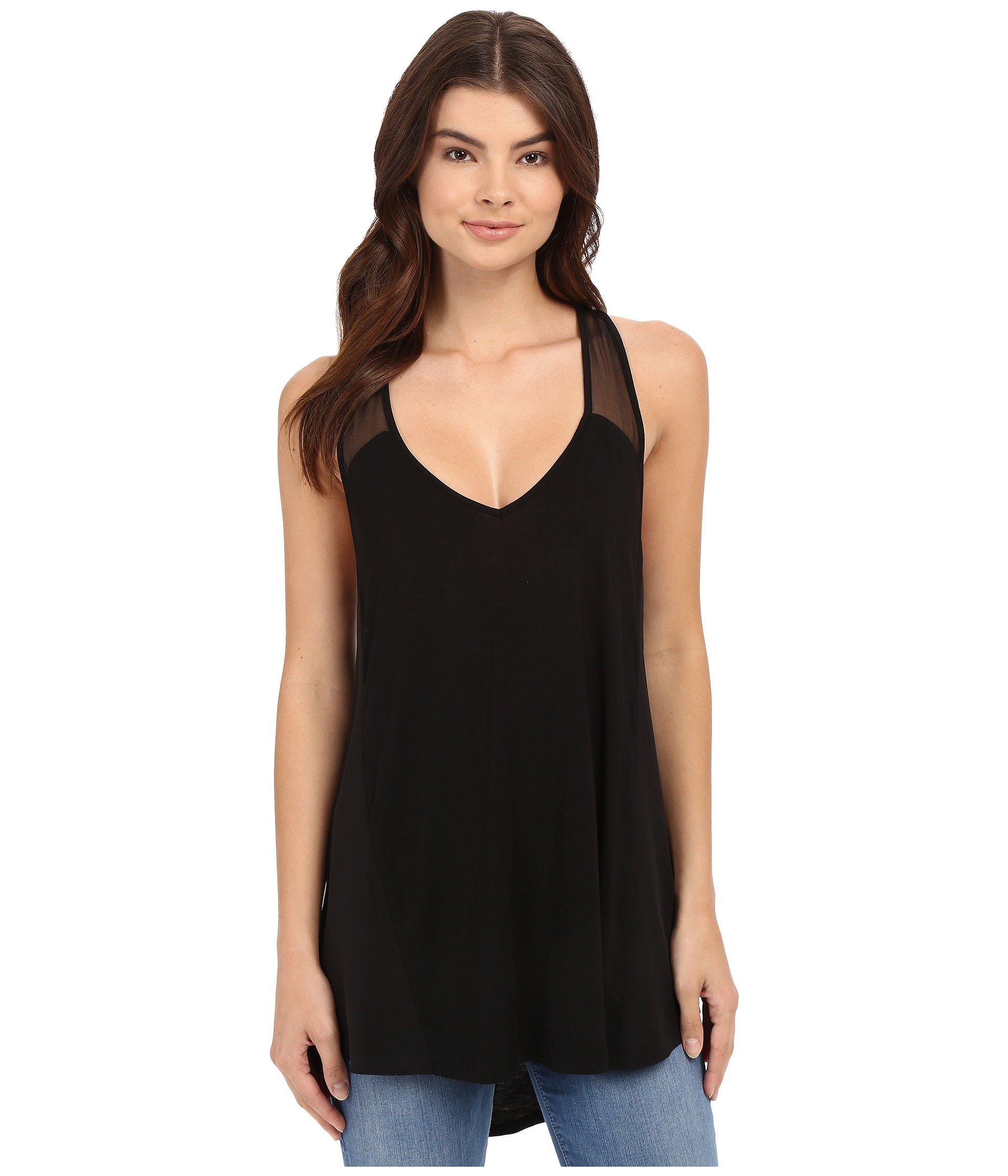 Heather Silk And Jersey Overlap Back Tank Top In Black | ModeSens