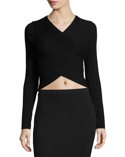 Michael Michael Kors Long-sleeve "belly Button" Wrap Sweater In Black |  ModeSens