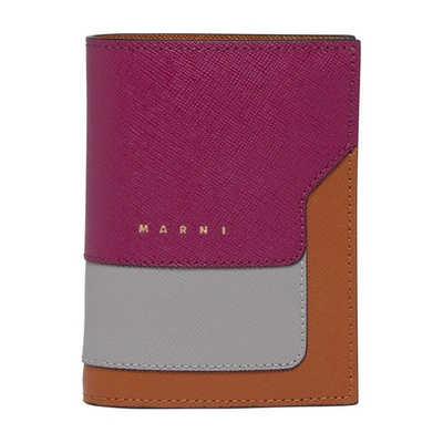 Marni Colour-block Leather Wallet In Plum Ash Moca