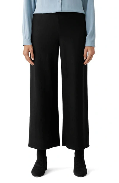 Eileen Fisher High Waist Wool Wide Leg Pants In Black
