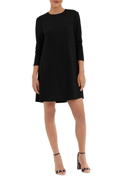 Donna Morgan Three-quarter Sleeve Pocket Shift Dress In Black