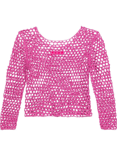 The Elder Statesman Pink Open Knit Cotton Sweater