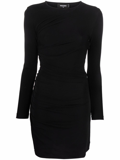 Dsquared2 Ruched Long Sleeve Mini Dress In Black