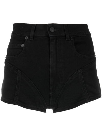 Mugler Contrast Hi-waist Denim & Jersey Shorts In Black