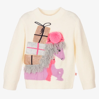 Billieblush Kids' Ivory Sweater For Girl With Horse In White
