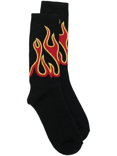 Palm Angels Flame Motif Socks Inlaid With Skater Culture-inspired Aesthetic In Black