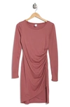 Melrose And Market Long Sleeve Side Ruched Dress In Burgundy Rose
