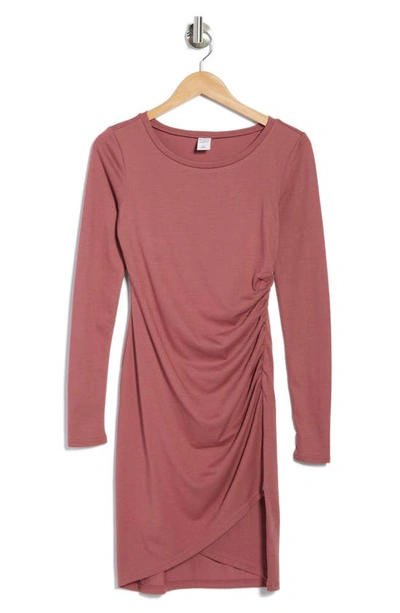 Melrose And Market Long Sleeve Side Ruched Dress In Burgundy Rose