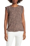 Dr2 By Daniel Rainn Ruffle Trim Animal Print Top In M921 Black