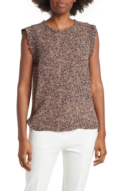 Dr2 By Daniel Rainn Ruffle Trim Animal Print Top In M921 Black