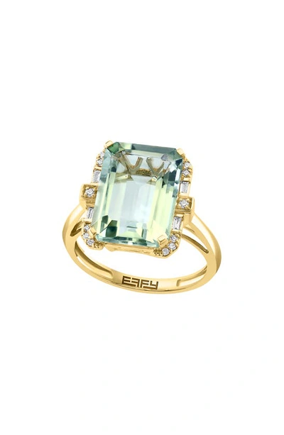 Effy 14k Yellow Gold Green Quartz & Diamond Ring