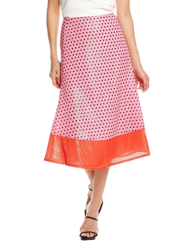 Olivia Rubin Penelope Sequined Polka Dot-paneled Chiffon Midi Skirt In Pink