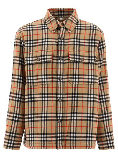 Burberry Check Wool Relaxed Overshirt In Beige