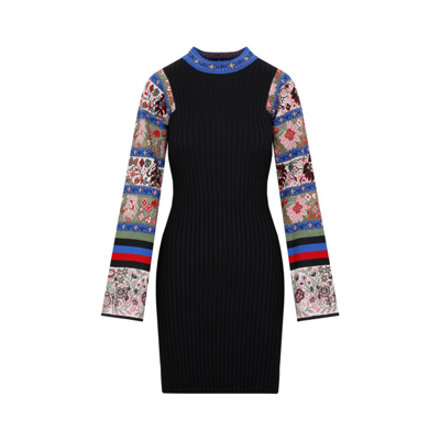 Etro Contrast-sleeved Mock Neck Knitted Dress In Black